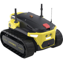 Yarbo modularer Roboter mit Raupenantrieb, Sensoren und Antennen in Gelb und Schwarz.