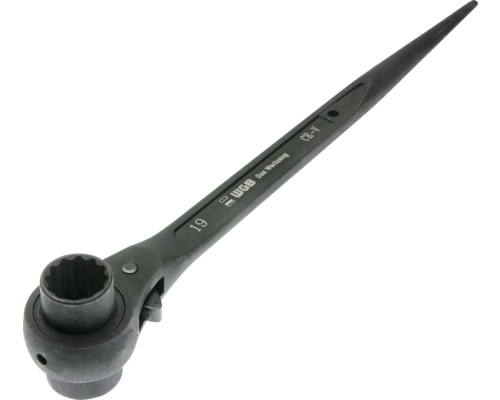 Schwarze WGB Gerüstratsche Größe 19 aus Chrom-Vanadium-Stahl mit spitz zulaufendem Griff.