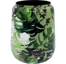 Vase mit tropischem Blattmuster und Monstera-Motiven.