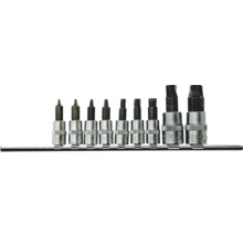 WGB Steckschlüsseleinsatz-Set mit neun Bit-Einsätzen auf einer Metallschiene.