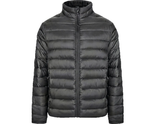 Schwarze Steppjacke mit durchgehendem Reißverschluss und hohem Stehkragen für Herren.