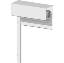 Vorbaurollladen mit eckigem Kasten, Führungsschiene und Lamellen in Weiß.