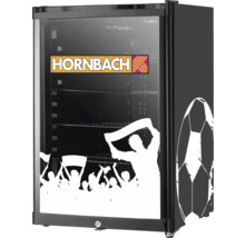 Mini Kühlschrank mit Glastür, Hornbach Logo und Fußball Fan Grafik, schwarz, Cubes