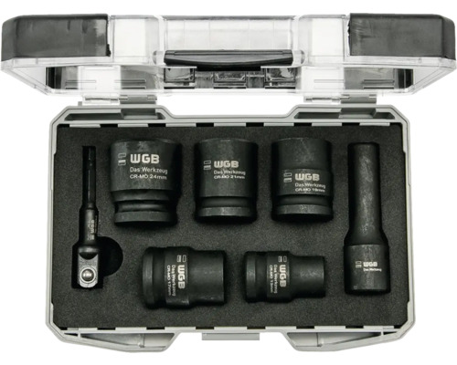 WGB Kraft-Steckschlüssel-Satz 6-teilig aus Chrom-Molybdän-Stahl in Kunststoffbox mit Schaumstoffeinlage.