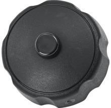 Schwarzer Tankdeckel aus Kunststoff mit strukturierter Oberfläche und sternförmigem Rand für besseren Griff.