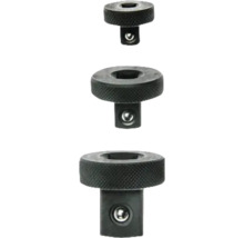 Dreiteiliges Set Rändelrad-Adapter für Steckschlüssel aus Metall in verschiedenen Größen.