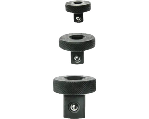 Dreiteiliges Set Rändelrad-Adapter für Steckschlüssel aus Metall in verschiedenen Größen.