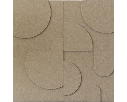 Akustikpaneel aus Filz für die Wand mit geometrischem Relief aus Kreisen und Halbbögen.