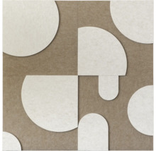 Quadratisches Akustikpaneel aus Filz mit verschiedenen aufgesetzten geometrischen Formen wie Kreisen und Halbkreisen für den Schallschutz.