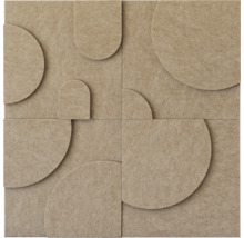 3D-Akustikpaneele aus PET-Filz mit geometrischem Reliefmuster aus Kreisen und Bögen.