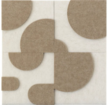 Akustikpaneel aus Filz mit geometrischem Reliefmuster aus beigen Kreisen und Halbkreisen.