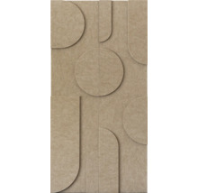 Akustikpaneel aus Filz in Beige mit geometrischem 3D-Muster aus Kreisen und Rundungen.
