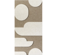 Modernes Wandpaneel mit geometrischem Muster aus Kreisen und abgerundeten Formen auf strukturierter Oberfläche.
