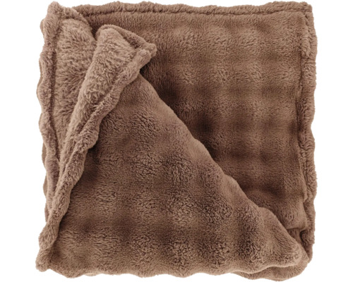 Flauschige Wohndecke aus weichem Fleece, braun und gefaltet.