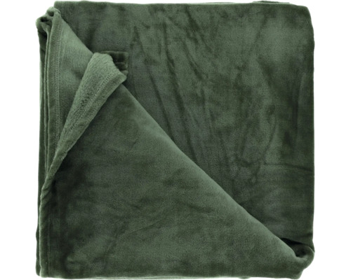 Weiche Kuscheldecke aus Fleece in Dunkelgrün mit umgeschlagener Ecke.