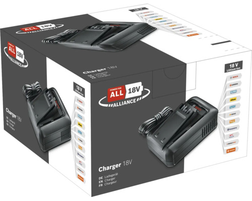 Bosch Power For All Alliance 18 Volt Ladegerät in der Produktverpackung