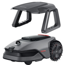Mova Mähroboter mit Garage, LiDAR-Technologie und großen Hinterrädern für die Rasenpflege.