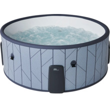 Aufblasbarer runder Whirlpool von MSpa mit grauem geometrischem Muster und sprudelndem Wasser.
