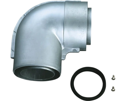 90 Grad Abgasrohr-Bogen aus Metall inklusive Dichtung und zwei Schrauben.