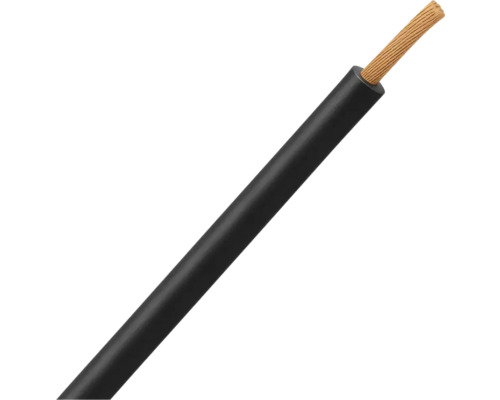 Einadriges flexibles Kabel mit schwarzer Isolierung und freiliegender Kupferlitze.