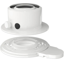 Zweiteiliger weißer Kunststoff-Adapter für Strahler und Deckenleuchten, bestehend aus einem Montagezylinder und einem Basisring.