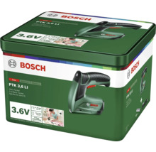 Bosch Akku-Tacker PTK 3,6 LI mit 3,6 Volt in einer Metallbox.