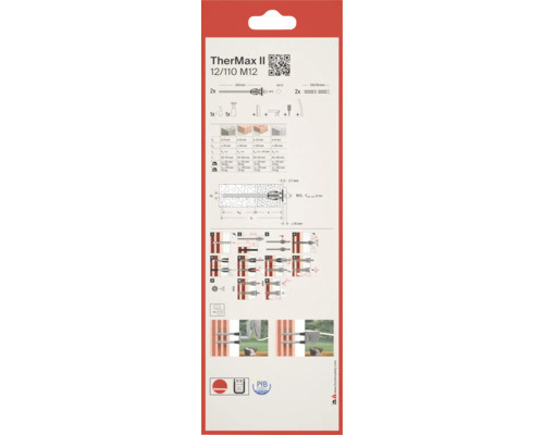 Informationen zum fischer TherMax II 12/110 M12 mit technischen Daten, Montageschritten in elf Abbildungen und Anwendungsbeispielen.