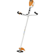 STIHL Akku-Motorsense mit Zweihandgriff und Schutzhaube.
