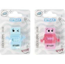 Stylex Radiergummi im Monster-Design, blau und pink, in Blisterverpackung.