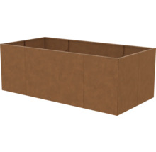 Rechteckiges Hochbeet aus Cortenstahl in Rostoptik.