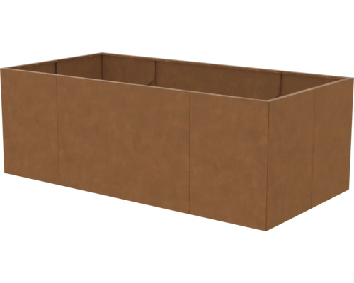 Rechteckiges Hochbeet aus Cortenstahl in Rostoptik.