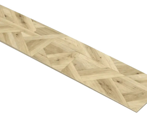 Bodenbelag mit Holzeffekt und geometrischem Muster, Laminatdiele oder Vinyldiele für den Innenbereich.