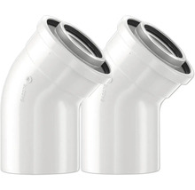 Konzentrischer Bogen 45 Grad aus weißem Kunststoff für Abgasleitungen mit Dichtung.