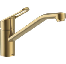 Einhand-Spültischarmatur Lenz in Gold-Optik, gebürstet, mit schwenkbarem Auslauf.