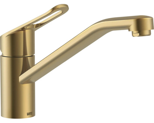 Einhand-Spültischarmatur Lenz in Gold-Optik, gebürstet, mit schwenkbarem Auslauf.