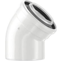 Konzentrischer Bogen 45 Grad für Abgassysteme aus Kunststoff und Metall in Weiß.