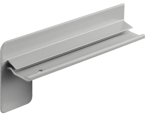 Graue Wandhalterung oder Tragschiene aus Kunststoff oder Metall für Regalsysteme
