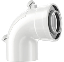 Weißer Abflussbogen aus Kunststoff, 90 Grad Winkel mit Dichtungsring für Sanitärinstallationen.