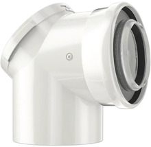 Weißer Abgasrohr-Bogen mit Revisionsöffnung und Innendichtung für Heizungsanlagen.