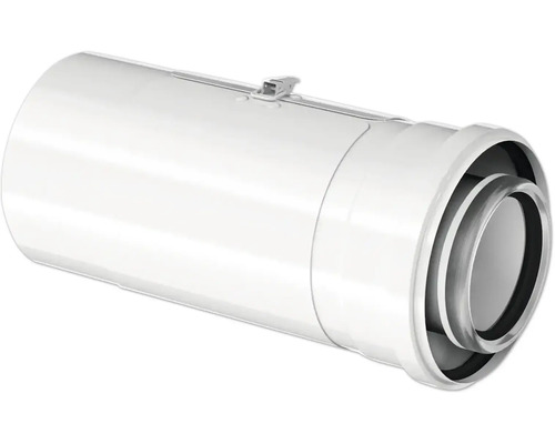 Doppelwandiges Abgasrohr aus Kunststoff mit Verschlussclip für Belüftungssysteme.