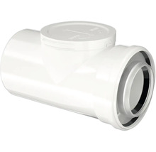 Reinigungsrohr aus weißem Kunststoff für Abwasserleitungen mit Revisionsöffnung und Dichtungen.