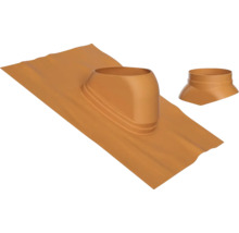 Universeller Dachdurchgang aus Kunststoff mit flexibler Schürze für Dachziegel in Ziegelrot.