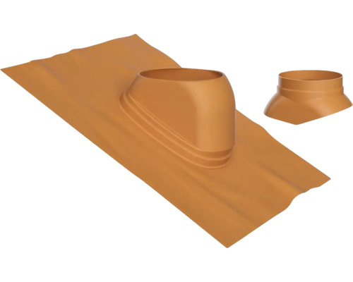 Universeller Dachdurchgang aus Kunststoff mit flexibler Schürze für Dachziegel in Ziegelrot.