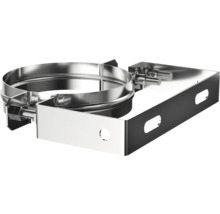 Wandhalterung aus Metall für Rohre mit runder Klemmschelle.