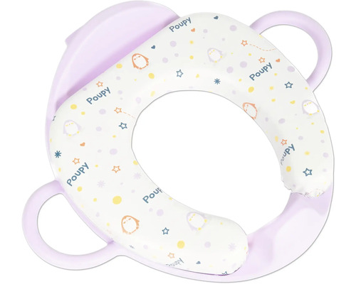 Gepolsterter Toilettensitzverkleinerer für Kinder mit seitlichen Haltegriffen und Tiermotiven.