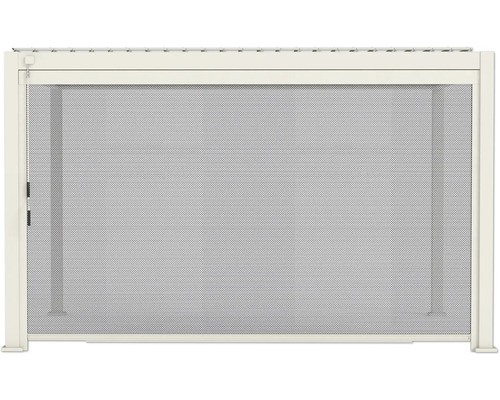 Seitenwand für Pavillon aus feinmaschigem Textilgewebe mit robustem weißem Rahmen für Sichtschutz und Sonnenschutz.