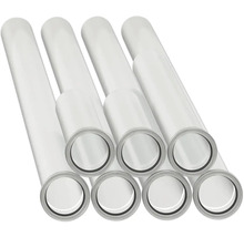 Bündel aus weißen Hochtemperatur-Abflussrohren aus Kunststoff mit Steckmuffe und Dichtungsring.