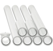 Weiße Kunststoffrohre mit integrierten schwarzen Gummidichtungen an den Enden.