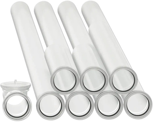 Weiße Kunststoffrohre mit integrierten schwarzen Gummidichtungen an den Enden.