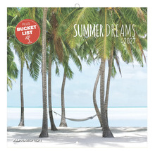 Wandkalender 2027 Summer Dreams von Alpha Edition mit Palmen am Strand und einer Hängematte.